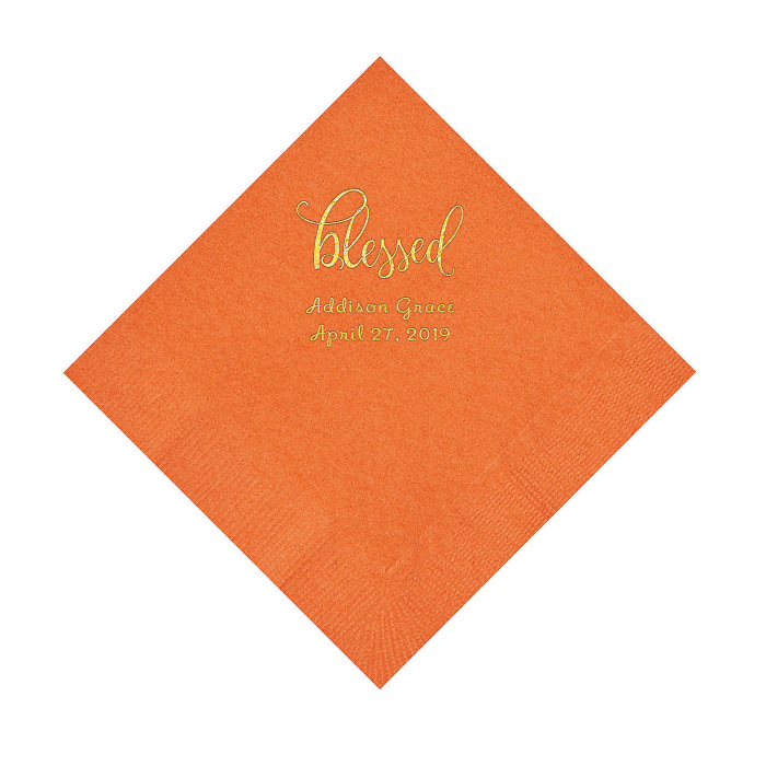 Pumpkin Orange Blessed Personalized Napkins with Gold Foil - Luncheon ...