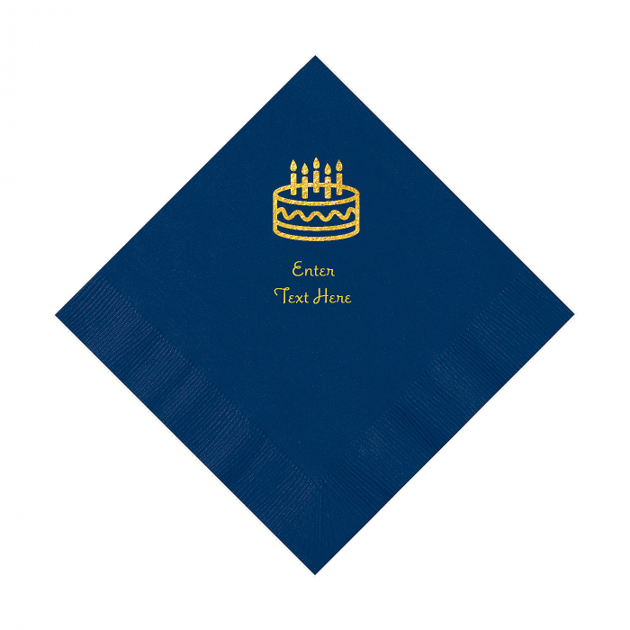 Navy Blue Birthday Cake Personalized Napkins with Gold Foil - Luncheon (50 Piece(s))