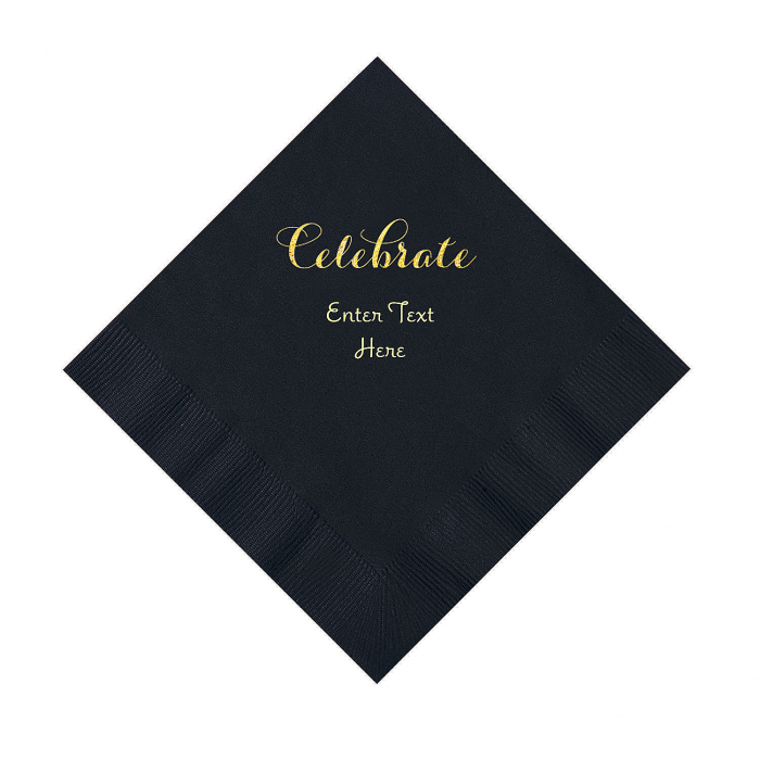 Black Celebrate Personalized Napkins with Gold Foil Luncheon (50