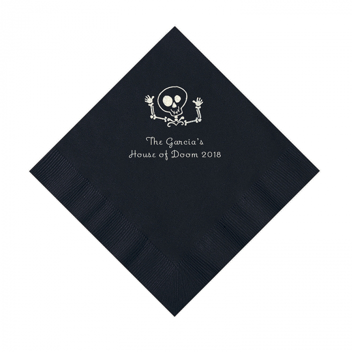 Black Skeleton Personalized Napkins with Silver Foil - Luncheon (50 Piece(s))