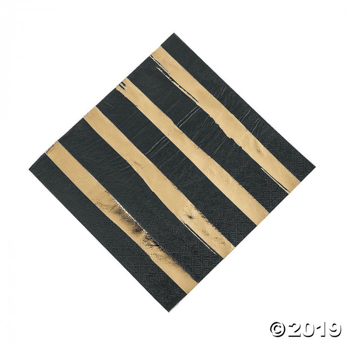 Black Velvet & Gold Foil Striped Luncheon Paper Napkins (16 Piece(s))