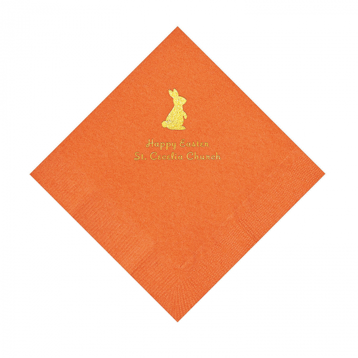 Pumpkin Orange Easter Bunny Personalized Napkins with Gold Foil - Luncheon (50 Piece(s))