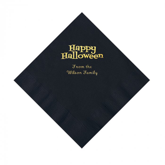 Black Happy Halloween Personalized Napkins with Gold Foil - Luncheon (50 Piece(s))
