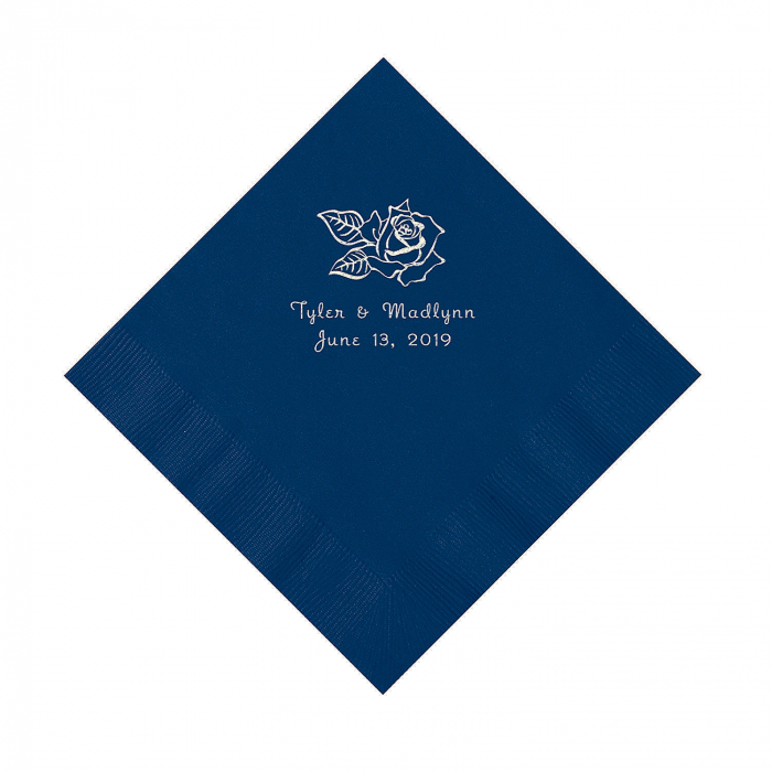 Navy Rose Personalized Napkins With Silver Foil - Luncheon (50 Piece(s 