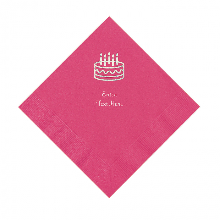 Hot Pink Birthday Cake Personalized Napkins with Silver Foil - Luncheon (50 Piece(s))