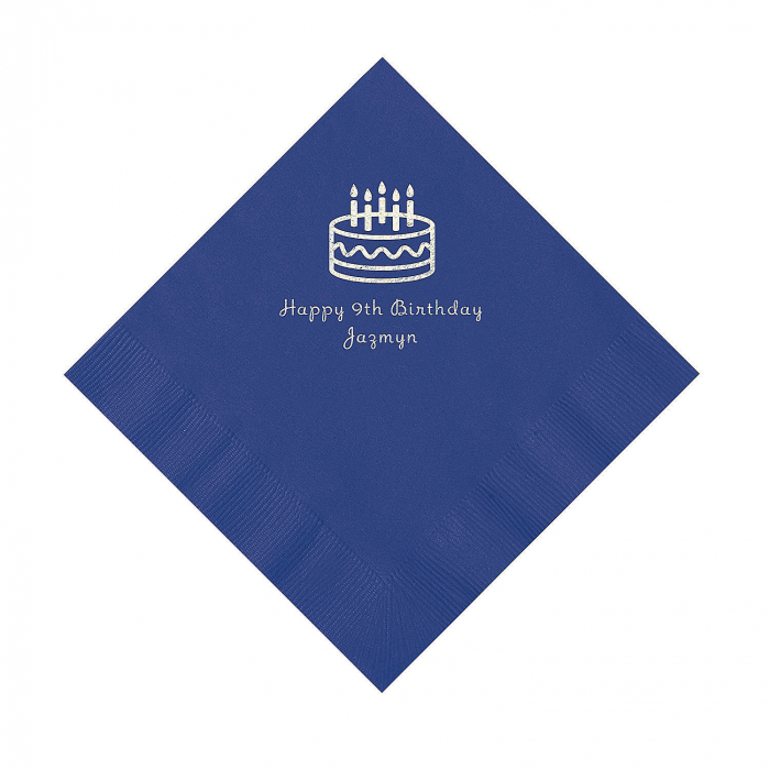 Purple Birthday Cake Personalized Napkins with Silver Foil - Luncheon (50 Piece(s))