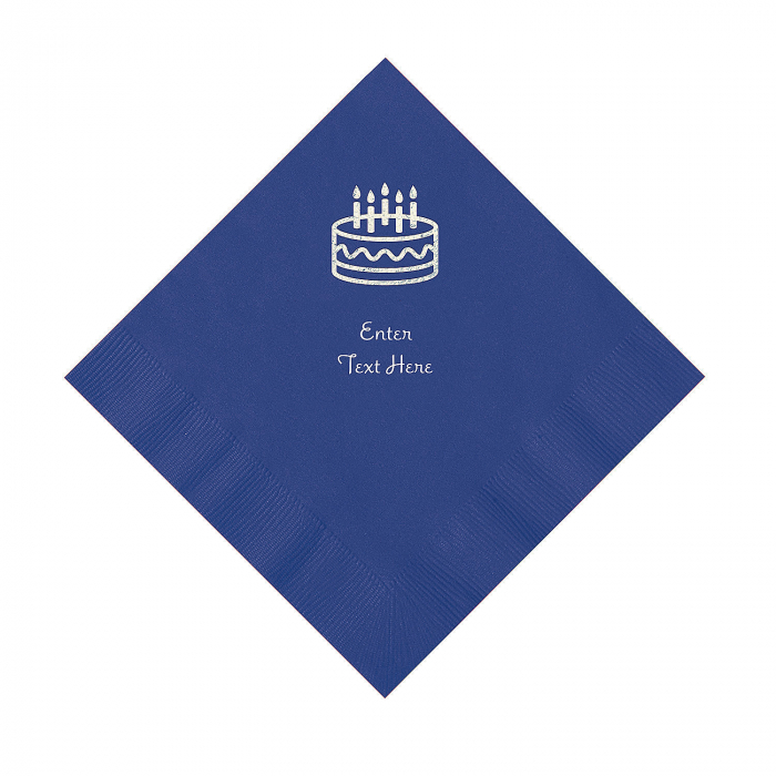 Purple Birthday Cake Personalized Napkins with Silver Foil - Luncheon (50 Piece(s))