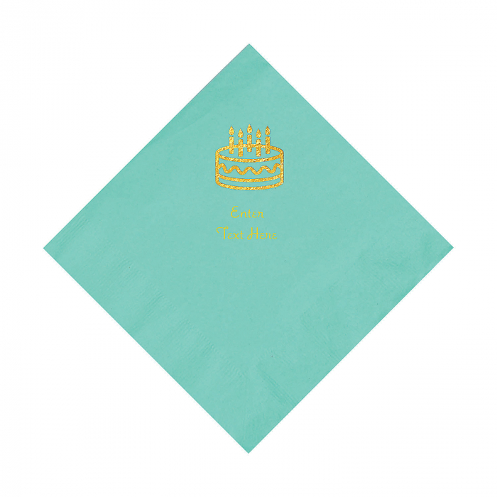 Mint Green Birthday Cake Personalized Napkins with Gold Foil - Luncheon (50 Piece(s))