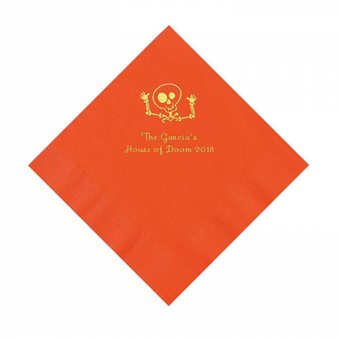 Orange Skeleton Personalized Napkins with Gold Foil - Luncheon (50 Piece(s))