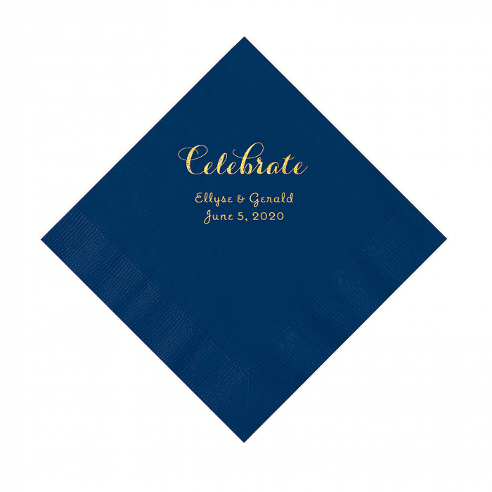 Navy Celebrate Personalized Napkins with Gold Foil - Luncheon (50 Piece(s))