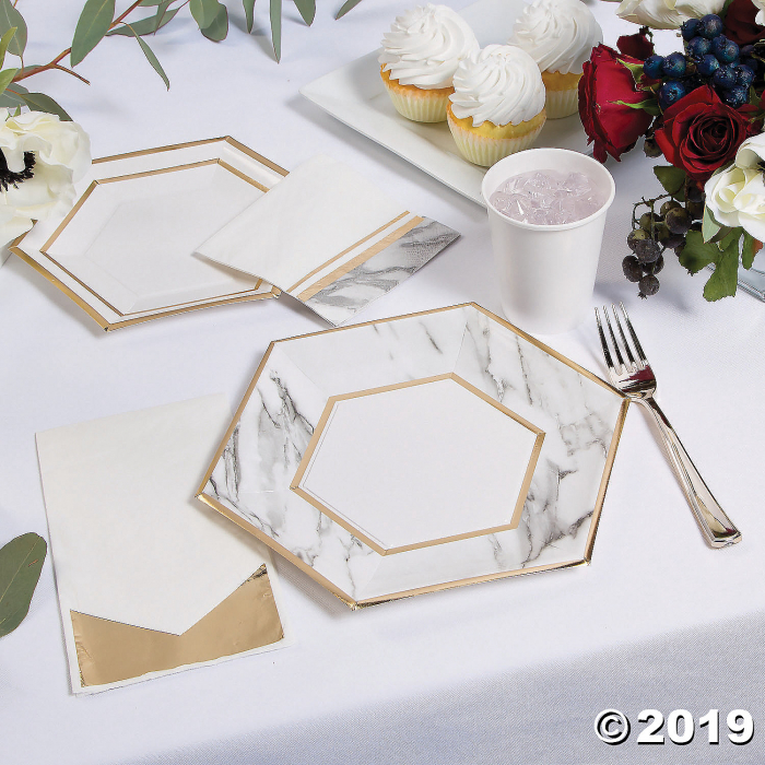 White Marble Dinner Napkins with Foil (16 Piece(s))