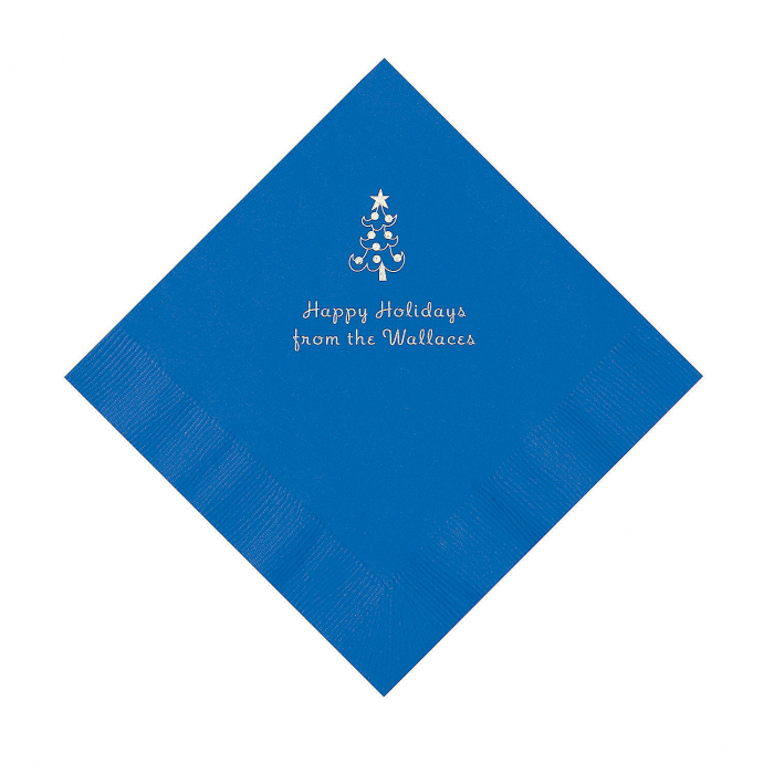 Cobalt Blue Christmas Tree Personalized Napkins with Silver Foil  Luncheon (50 Piece(s))