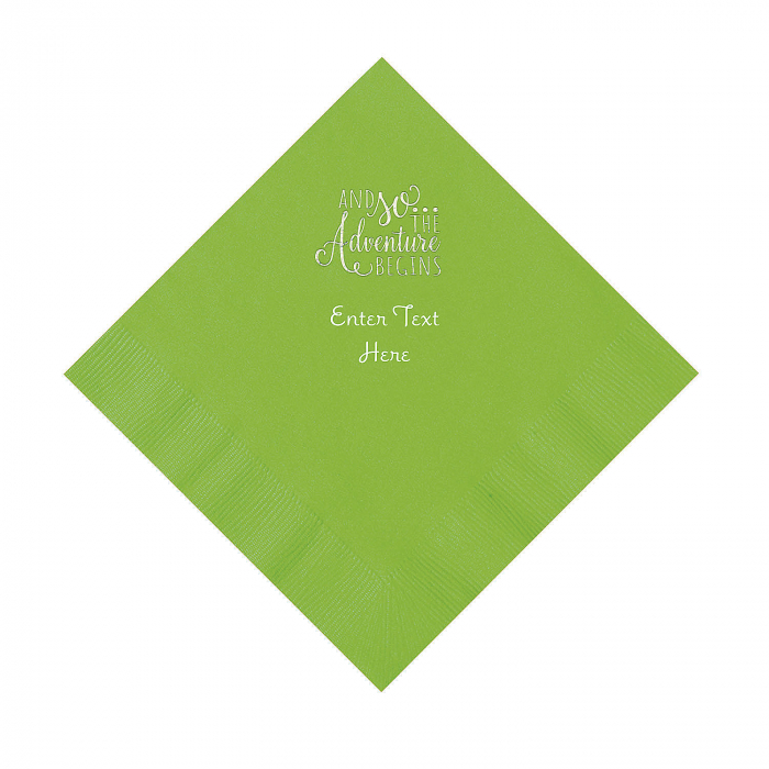 Lime Green The Adventure Begins Personalized Napkins with Silver Foil - Luncheon (50 Piece(s))