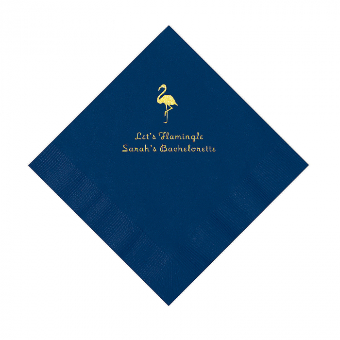 Navy Blue Flamingo Personalized Napkins with Gold Foil - Luncheon (50 Piece(s))