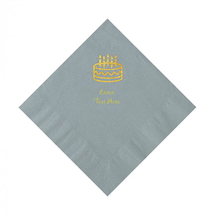 Silver Birthday Cake Personalized Napkins with Gold Foil - Luncheon (50 Piece(s))