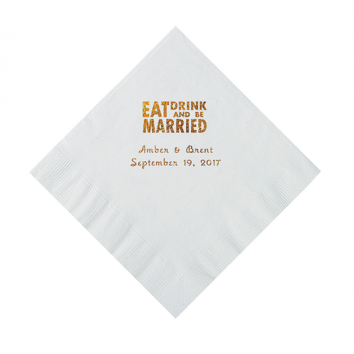 White Eat Drink & Be Married Personalized Napkins with Gold Foil - Luncheon (50 Piece(s))