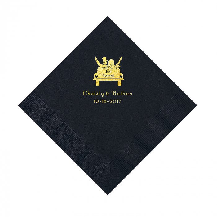 Black Just Married Personalized Napkins with Gold Foil - Luncheon (50 Piece(s))
