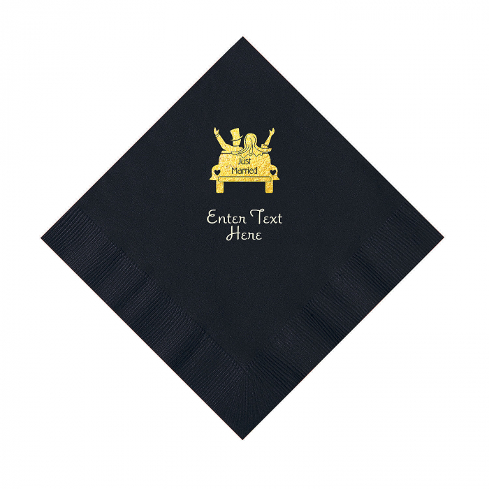 Black Just Married Personalized Napkins with Gold Foil - Luncheon (50 Piece(s))