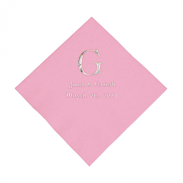 Candy Pink Monogram Wedding Personalized Napkins with Silver Foil - Luncheon (50 Piece(s))