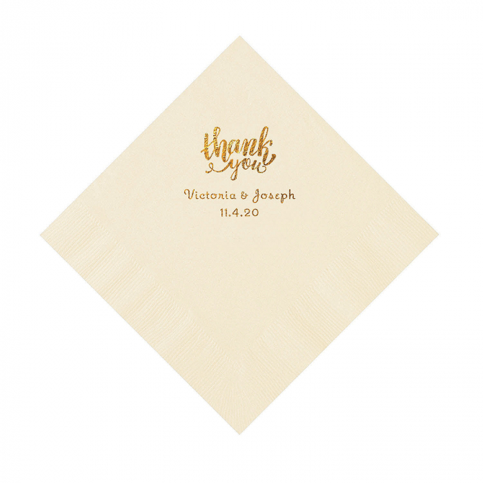 Ivory Thank You Personalized Napkins with Gold Foil - Luncheon (50 Piece(s))