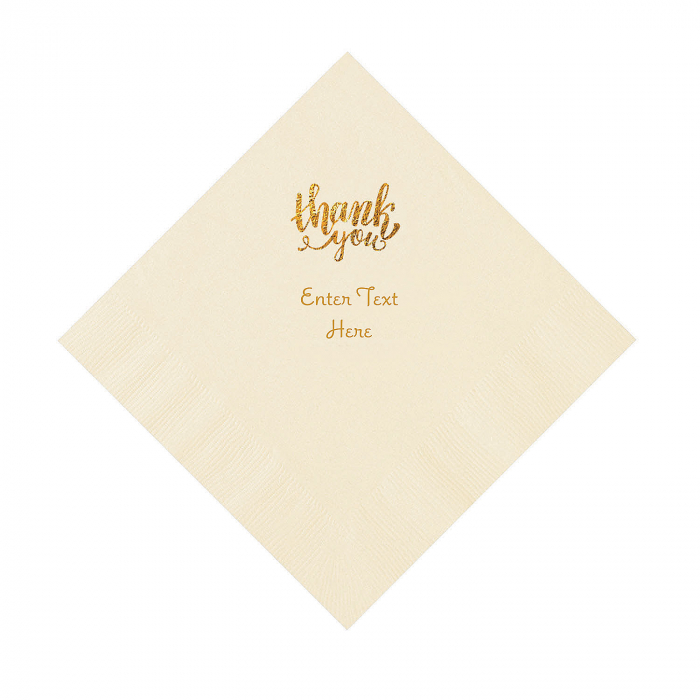 Ivory Thank You Personalized Napkins with Gold Foil - Luncheon (50 Piece(s))