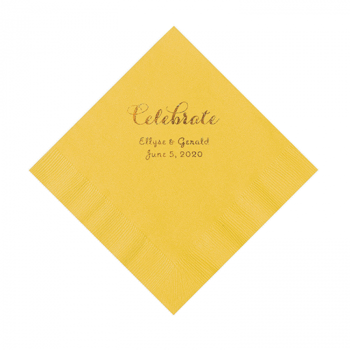 Yellow Celebrate Personalized Napkins with Gold Foil - Luncheon (50 Piece(s))