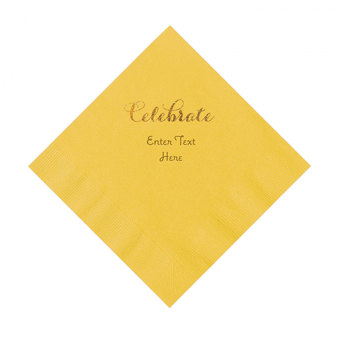 Yellow Celebrate Personalized Napkins with Gold Foil - Luncheon (50 Piece(s))