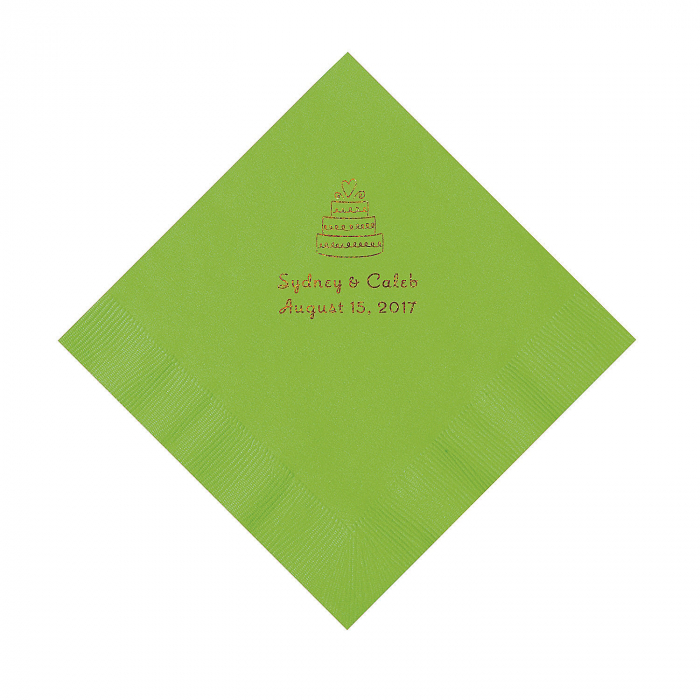 Lime Green Wedding Cake Personalized Napkins with Gold Foil - Luncheon (50 Piece(s))