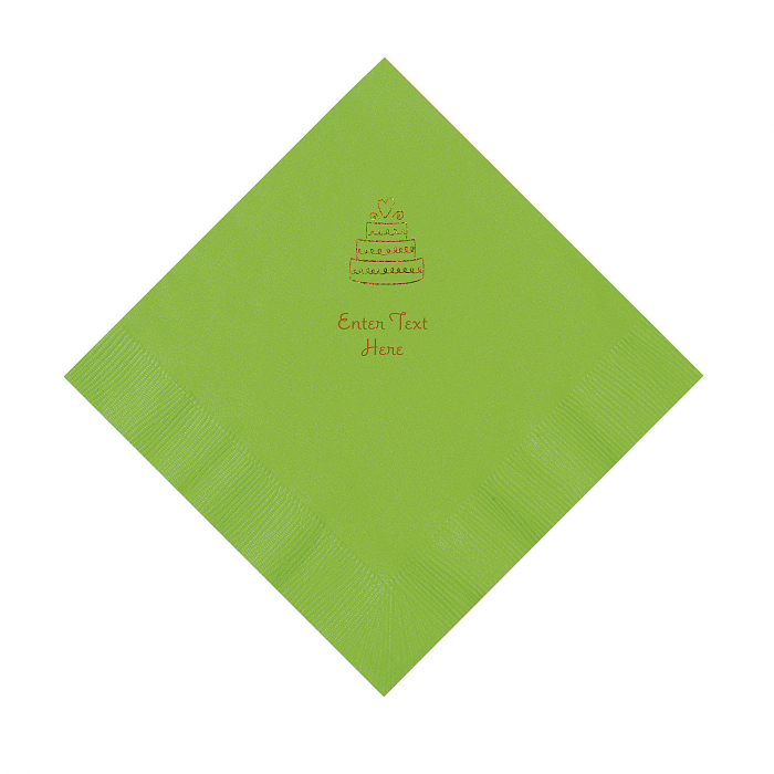 Lime Green Wedding Cake Personalized Napkins with Gold Foil - Luncheon (50 Piece(s))