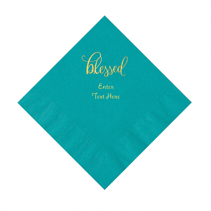 Turquoise Blessed Personalized Napkins with Gold Foil - Luncheon (50 Piece(s))