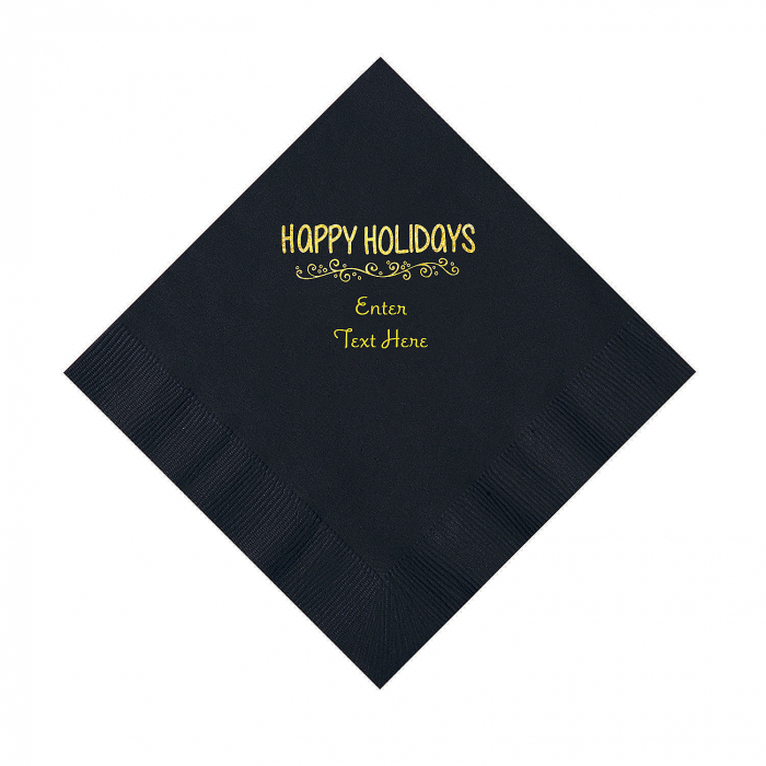 Black Happy Holidays Personalized Napkins with Gold Foil  Luncheon (50 Piece(s))