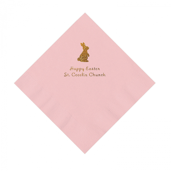Light Pink Easter Bunny Personalized Napkins with Gold Foil - Luncheon (50 Piece(s))