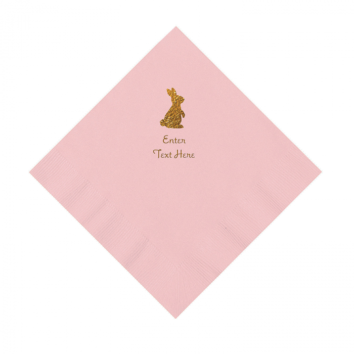 Light Pink Easter Bunny Personalized Napkins with Gold Foil - Luncheon (50 Piece(s))