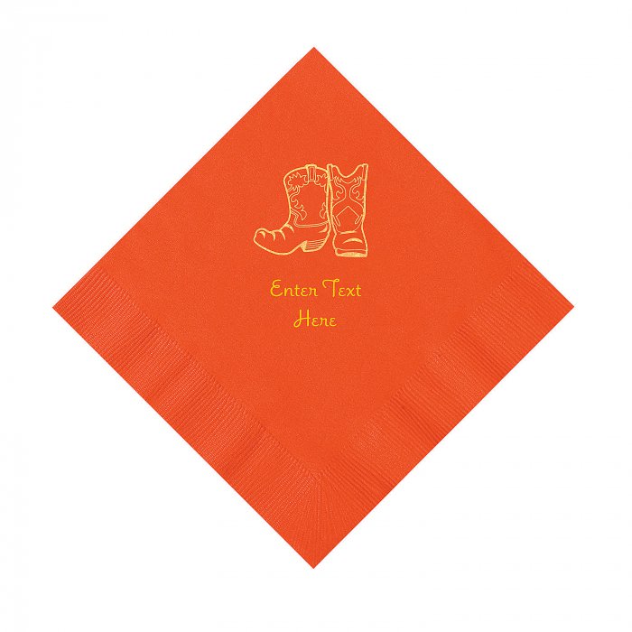 Orange Cowboy Boots Personalized Napkins with Gold Foil - Luncheon (50 Piece(s))