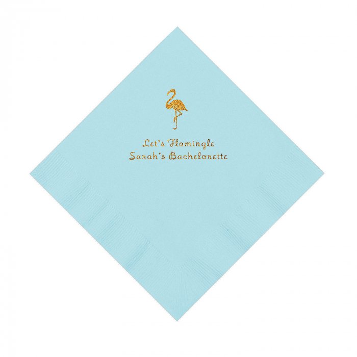 Light Blue Flamingo Personalized Napkins with Gold Foil - Luncheon (50 Piece(s))