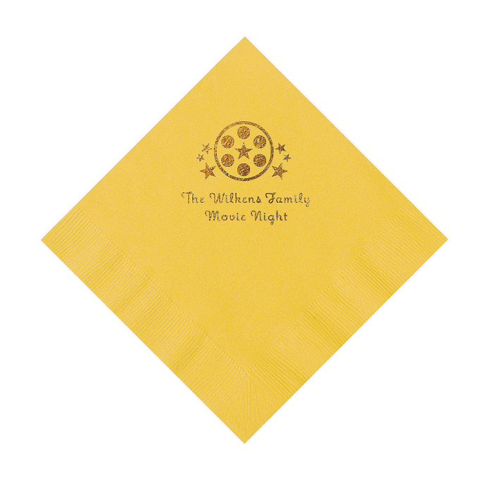 Yellow Movie Night Personalized Napkins with Gold Foil Luncheon (50