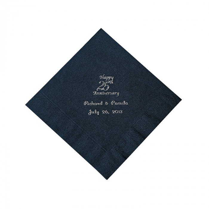 Black 25th Anniversary Personalized Napkins with Silver Foil - Luncheon (50 Piece(s))