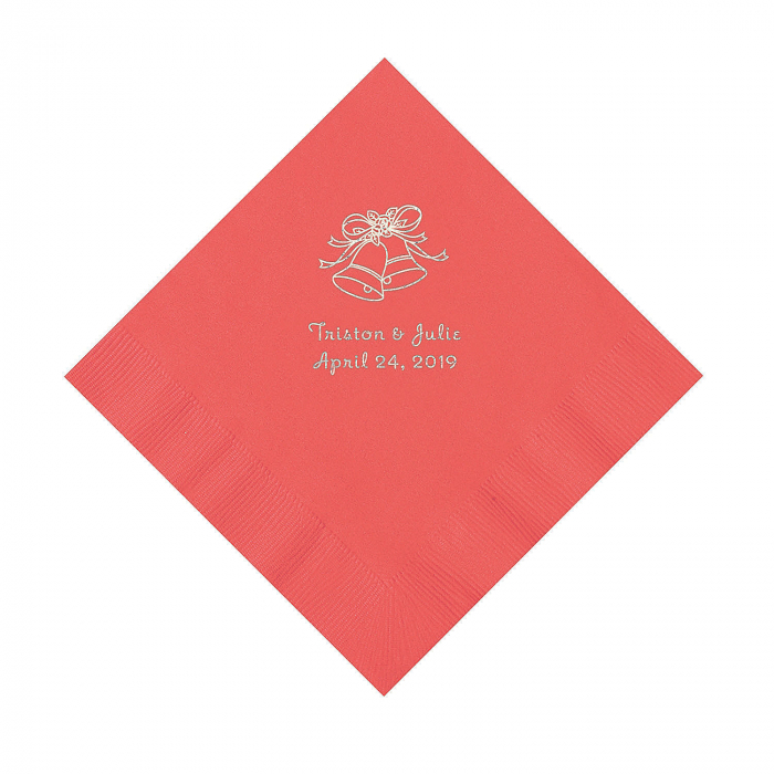 Coral Wedding Bell Personalized Napkins with Silver Foil - Luncheon (50 Piece(s))