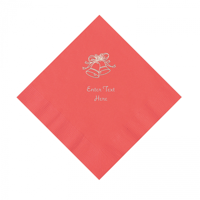 Coral Wedding Bell Personalized Napkins with Silver Foil - Luncheon (50 Piece(s))