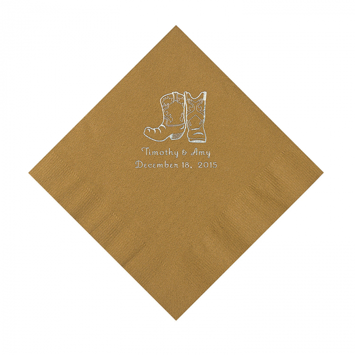 Gold Cowboy Boots Personalized Napkins - Luncheon (50 Piece(s))