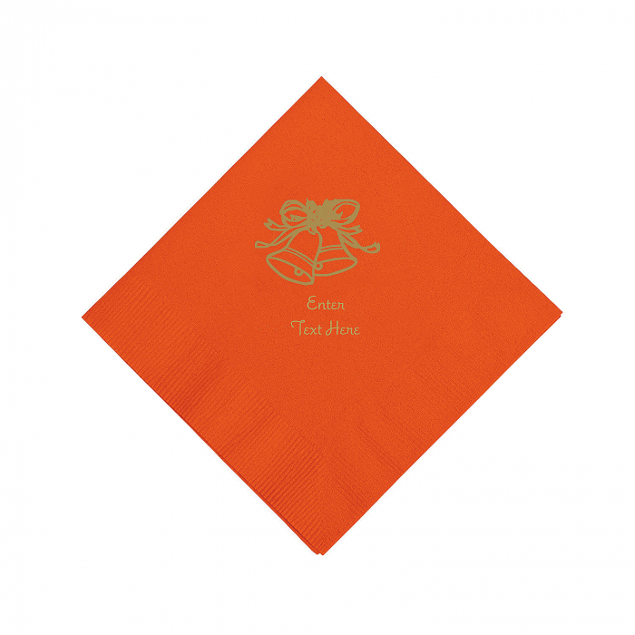 Orange Wedding Bell Personalized Napkins with Gold Foil - Luncheon (50 Piece(s))