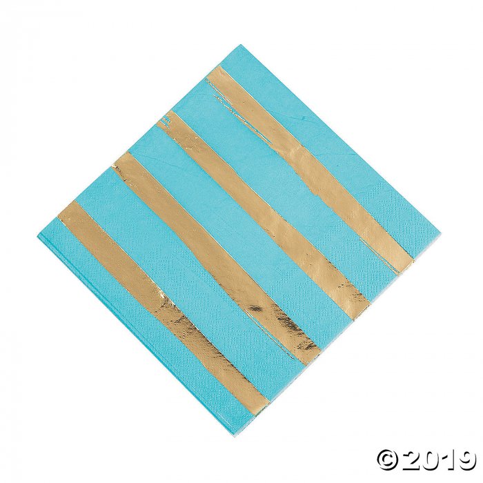Bermuda Blue & Gold Foil Striped Luncheon Paper Napkins (16 Piece(s))