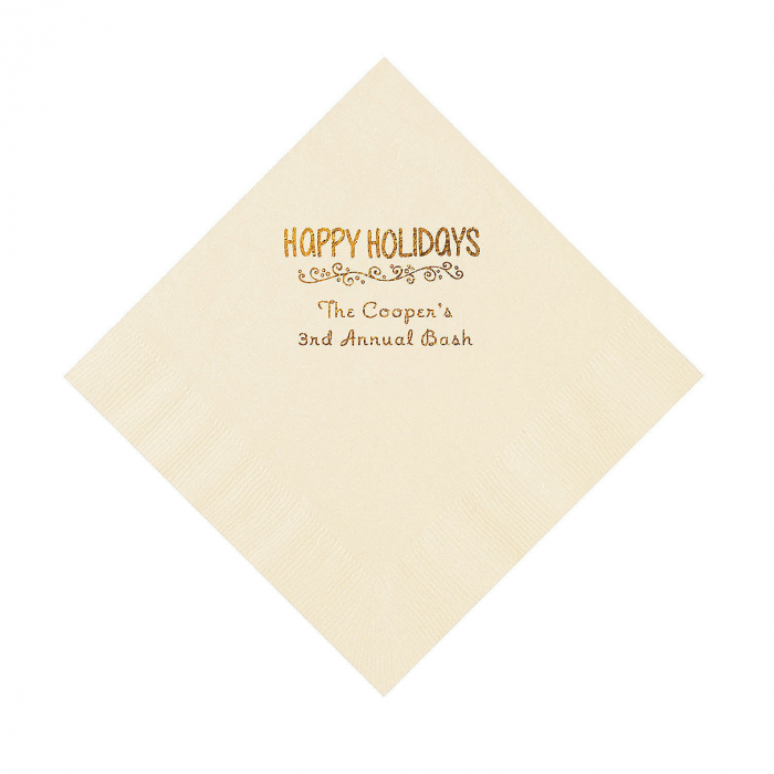 Ivory Happy Holidays Personalized Napkins with Gold Foil  Luncheon (50 Piece(s))