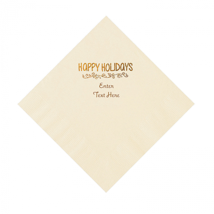 Ivory Happy Holidays Personalized Napkins with Gold Foil  Luncheon (50 Piece(s))