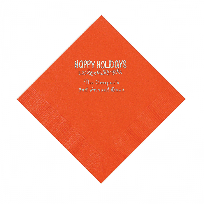 Orange Happy Holidays Personalized Napkins with Silver Foil  Luncheon (50 Piece(s))
