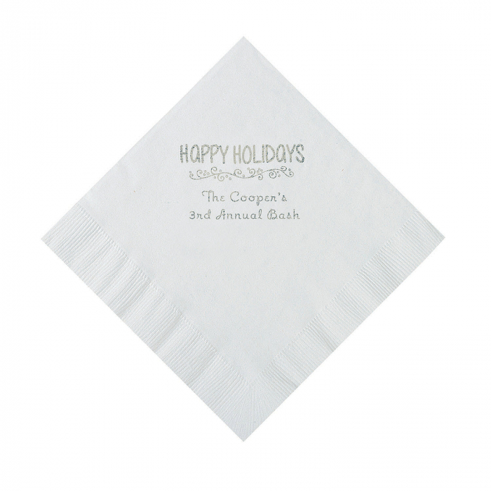 White Happy Holidays Personalized Napkins with Silver Foil  Luncheon (50 Piece(s))