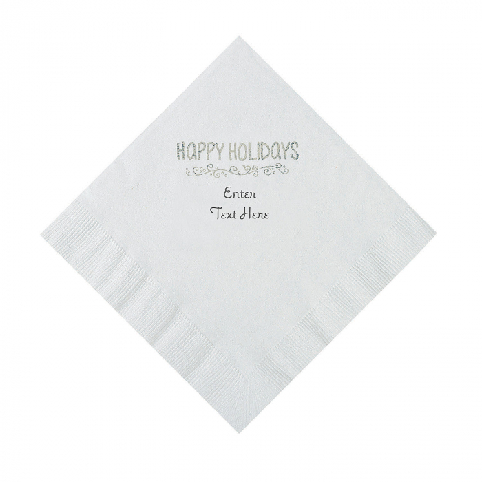 White Happy Holidays Personalized Napkins with Silver Foil  Luncheon (50 Piece(s))