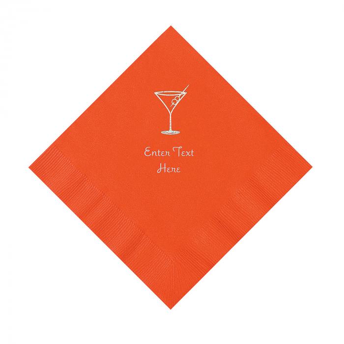 Orange Martini Glass Personalized Napkins with Silver Foil - Luncheon (50 Piece(s))