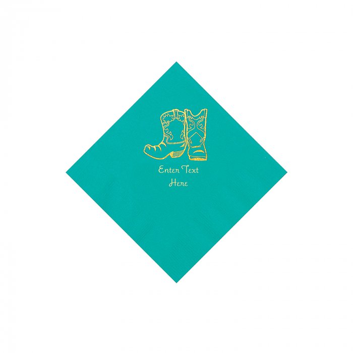 Teal Lagoon Cowboy Boots Personalized Napkins with Gold Foil - Beverage (50 Piece(s))