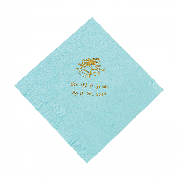 Light Blue Wedding Personalized Napkins with Gold Foil - Luncheon (50 Piece(s))